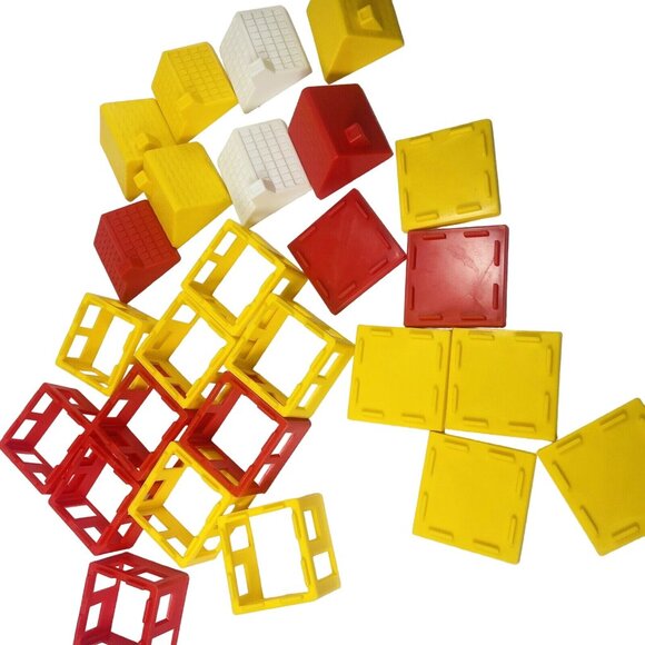 Stackable Toy House Lot Yellow Red White Floor Walls Roof Vintage Taiwan - Picture 4 of 8